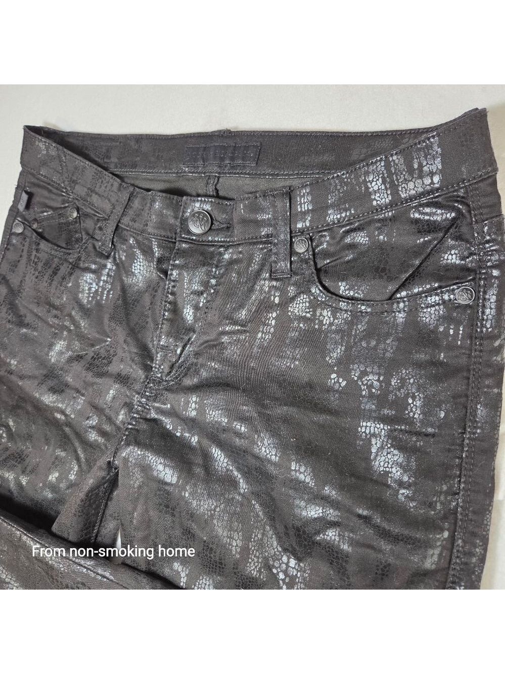 Women's Rock & Republic Skinny Jeans Size 14 Black Silver Snake Print - Picture 2 of 8